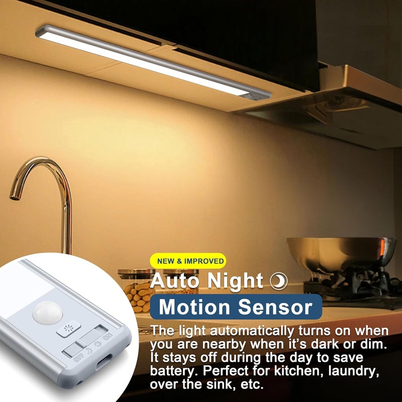 BLS 10inch Under Cabinet Lights, 40 LED Closet Lights, Motion Sensor Light Indoor, Battery Operated Lights, 1800mah USB C Rechargeable Under Cabinet Lighting, Magnetic Night Light for Kitchen (2 Pack) - Image 2